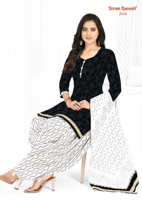 Shree Ganesh White And Black Printed Cotton Dress Material Catalog